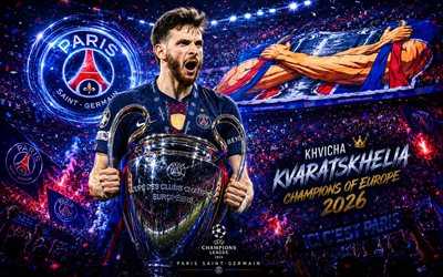 Khvicha Kvaratskhelia with Champions League Cup, Paris Saint-Germain, Khvicha Kvaratskhelia, PSG winner of the 2026 Champions League, PSG, football, 2026 Champions League winner, Champions League, Khvicha Kvaratskhelia PSG