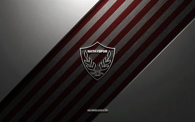 Hatayspor logo, 4k, steel background, Turkish football club, red white lines, Hatayspor emblem, TFF 1 Lig, Hatayspor, Turkey, football, Hatayspor metal logo, Hatayspor crest