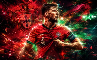 Ruben Dias, Portugal national football team, fan art, red green abstract lines background, Ruben dos Santos Gato Alves Dias, Portugal national football team logo, football, Ruben Dias Portugal