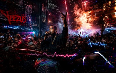 Kanye West, 4k, fans, night party, music stars, concert, Kanye Omari West, Ye, american rapper, Ye art, Kanye West art, american celebrity, Kanye West 4K
