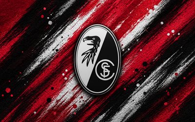 SC Freiburg logo, 4k, red black paint background, SC Freiburg, German football club, SC Freiburg emblem, Bundesliga, Germany, Freiburg