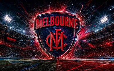 Melbourne Demons abstract logo, 4k, stadium, spotlights, AFL, australian football, creative, Australian Football League, Melbourne Demons logo, Melbourne Football Club, australian football team, Melbourne Demons