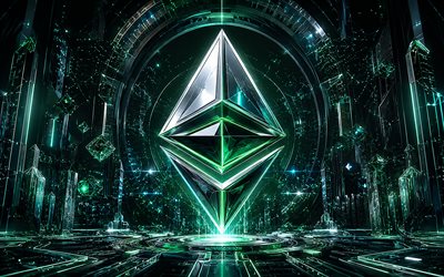 Ethereum Classic 3D logo, 4k, green futuristic background, cryptocurrencies, Ethereum Classic futuristic logo, brands, Ethereum Classic cryptocurrency, blockchain, Ethereum Classic logo, Ethereum Classic
