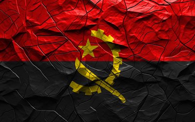 4k, Angola flag, stone texture, flag of Angola, Africa, Angola 3D flag, background with cracks, Angola