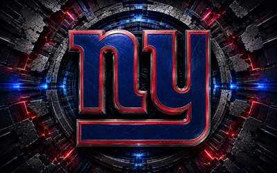 New York Giants metal logo, 4k, blue red metal background, NFL, american football, New York Giants logo, New York Giants emblem, american football team, New York Giants, NY Giants