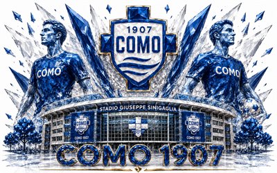 Como 1907 logo, 4k, Italian football club, Como 1907, crystal art, Como 1907 emblem, Stadio Giuseppe Sinigaglia, Como, Italy, football, Serie A