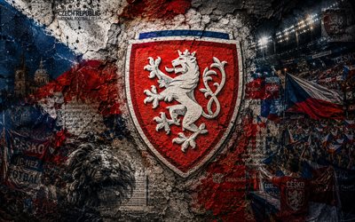 Czech Republic national football team logo, 4K, stone background, Czech Republic national football team, 2026 FIFA World Cup, mural art, football, Czech Republic