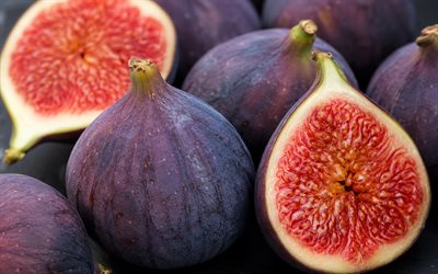 figs, 4k, macro, bokeh, exotic fruits, fresh fruits, ripe fruits, close-up, picture with figs, fruits, ripe figs
