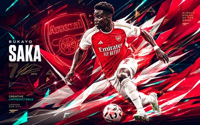 4k, Bukayo Saka, Arsenal FC, vector art, red abstract vector background, Bukayo Saka Arsenal FC, creative art, Arsenal FC logo, Bukayo Saka Arsenal, football, Arsenal