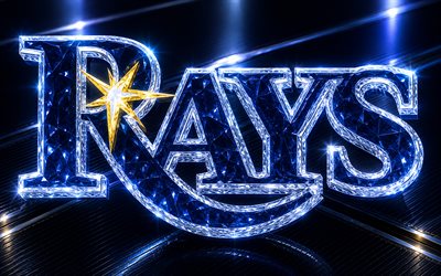 Tampa Bay Rays logo, blue metal background, Tampa Bay Rays emblem, Tampa Bay Rays crystal sign, MLB, USA, baseball, Tampa Bay Rays