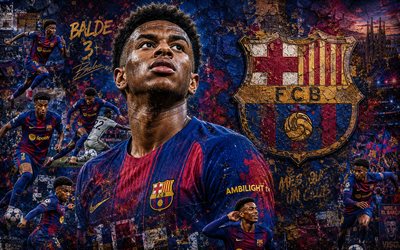 Alejandro Balde, FC Barcelona, 4K, stone background, FC Barcelona logo, Alejandro Balde FC Barcelona, mural art, football, Barcelona, Alejandro Balde Barcelona, Alejandro Balde Martinez