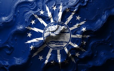 Buffalo flag, 4k, stone wave texture, flags of American cities, Flag of Buffalo, 3d Buffalo flag, USA, flag of Buffalo city, Buffalo city flag, Buffalo, New York