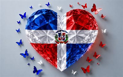 Flag of Dominican Republic, 4k, Dominican Republic flag, I love Dominican Republic, 3d crystal heart, Dominican Republic 3d flag, Dominican Republic heart flag, Dominican Republic