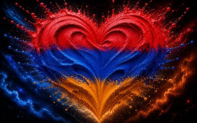I Love Armenia, 4k, blue red yellow paint splashes, dark space background, Day of Armenia, flag of Armenia, heart with Armenian flag, heart of paints, 3D hearts, Armenian flag, Armenia, Love for Armenia