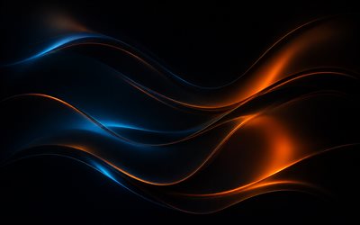 Blue orange abstract waves background, 4k, neon waves background, creative waves background, blue orange waves background, lines waves background, abstract waves