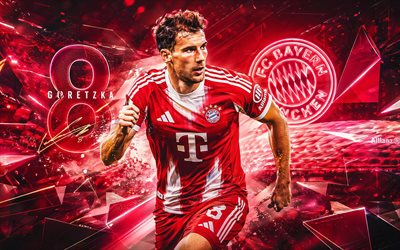 Leon Goretzka, FC Bayern Munich, fan art, red abstract digital background, Leon Goretzka FC Bayern Munich, creative art, FC Bayern Munich logo, Leon Goretzka Bayern Munich, football, Bayern Munich