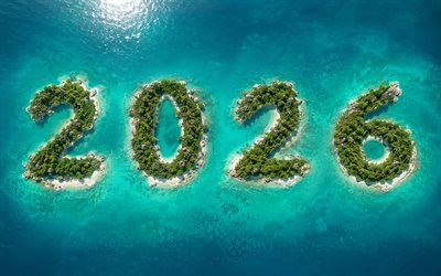Summer 2026, 4K, tropical islands, summer travel 2026, islands in the shape of 2026, ocean, aerial view, 2026 summer concepts, vacation, Summer 2026 concepts