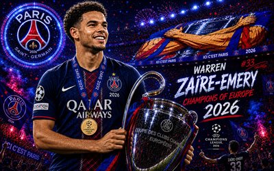 Warren Zaire-Emery with Champions League Cup, Paris Saint-Germain, Warren Zaire-Emery, PSG winner of the 2026 Champions League, PSG, football, 2026 Champions League winner, Champions League, Warren Zaire-Emery PSG