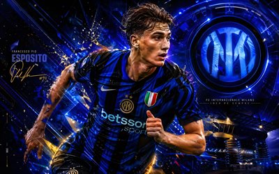 Pio Esposito, Inter Milan, fan art, blue black abstract digital background, Pio Esposito Inter Milan, creative art, Inter Milan logo, Pio Esposito Internazionale, football, FC Internazionale, Francesco Pio Esposito