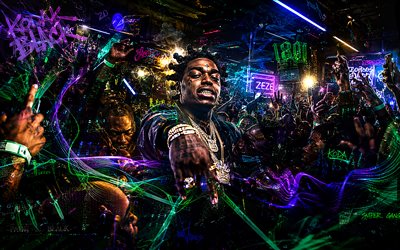 4k, Kodak Black, fans, night party, artwork, music stars, Dieuson Octave, neon rays, american rapper, Kodak Black art, american celebrity, Kodak Black 4K