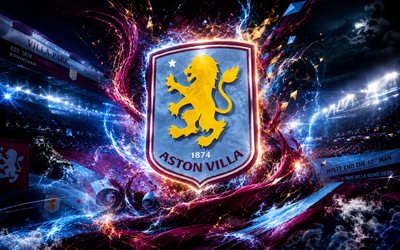 Aston Villa FC, 4k, English football club, Aston Villa FC logo, football art, burgundy blue abstract background, Aston Villa FC emblem, Premier League, Aston Villa logo, football, England, Aston Villa