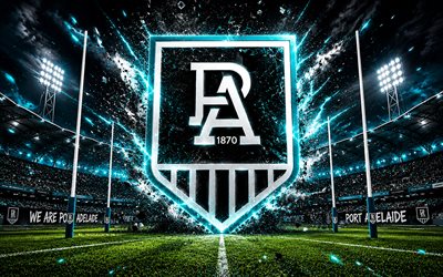 Port Adelaide abstract logo, 4k, stadium, spotlights, AFL, australian football, creative, Australian Football League, Port Adelaide logo, Port Adelaide Football Club, australian football team, Port Adelaide