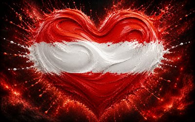 I Love Austria, 4k, red paint splashes, dark space background, Day of Austria, flag of Austria, heart with Austrian flag, Europe, heart of paints, 3D hearts, Austrian flag, Austria, Love for Austria