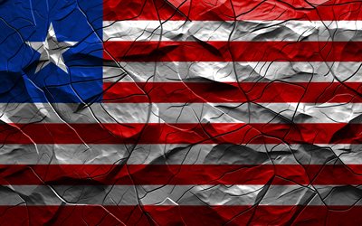 4k, Liberia flag, stone texture, flag of Liberia, Africa, Liberia 3D flag, background with cracks, Liberia, Liberian flag