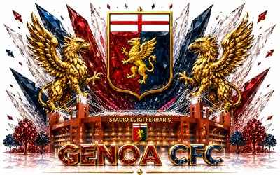 Genoa CFC logo, 4k, Italian football club, Genoa CFC, crystal art, Genoa CFC emblem, Stadio Luigi Ferraris, Genoa, Italy, football, Serie A, Genoa logo