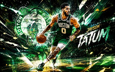 Jayson Tatum, 4k, artwork, green futuristic background, Boston Celtics, NBA, basketball, Jayson Tatum 4K, Boston Celtics logo, fan art, Jayson Tatum Boston Celtics