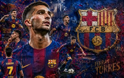 Ferran Torres, FC Barcelona, 4K, stone background, FC Barcelona logo, Ferran Torres FC Barcelona, mural art, football, Barcelona, Ferran Torres Barcelona, Ferran Torres Garcia