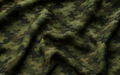 green fabric camouflage, 4k, wavy fabric texture, green military background, fabric camouflage, military backgrounds, camouflage patterns, green camouflage, summer camouflage
