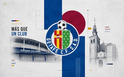 Getafe CF grunge logo, grunge background, Getafe CF emblem, Rayo Vallecano logo, Getafe CF sign, La Liga, Spain, football, Getafe CF
