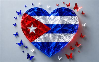 Flag of Cuba, 4k, Cuban flag, I love Cuba, 3d crystal heart, Mexico 3d flag, 3d crystal heart like Cuba flag, North America, Cuba flag, 3d art, Cuba heart flag, Cuba