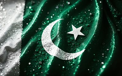 Pakistan flag, 4K, emeralds, flag of Pakistan, crystals, shiny stones, Pakistan, creative art, green gemstones, green emeralds, Pakistani flag