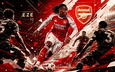 4k, Eberechi Eze, Arsenal FC, vector art, red abstract vector background, Eberechi Eze Arsenal FC, creative art, Arsenal FC logo, Eberechi Eze Arsenal, football, Arsenal
