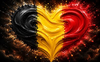 I Love Belgium, 4k, black red paint splashes, dark space background, Day of Belgium, flag of Belgium, heart with Belgian flag, Europe, heart of paints, 3D hearts, Belgian flag, Belgium, Love for Belgium
