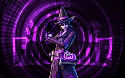 dark elmira fortnite, 4k, fondo espiral violeta, fortnita, creativo, piel de elmira oscura, piel de elmira oscura de fortnite, elmira oscura, personajes de fortnite