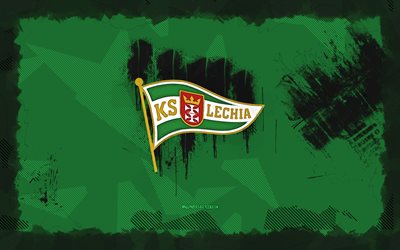 lechia gdansk grunge  logo, 4k, ekstraklasa, grüner grunge  hintergrund, fußball, lechia gdansk emblem, lechia gdansk logo, lechia dansk, polnischer fußballverein, lechia gdansk fc