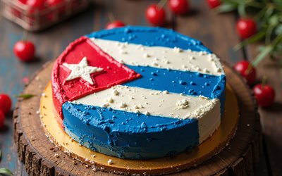 علم كوبا مطلي على الكعكة, 4k, العلم الكوبي, الخبز, كوبا, كعكة مع التوت, علم كوبا, كعكة مع العلم الكوبي, كعكة مثل العلم الكوبي, العلم كوبا