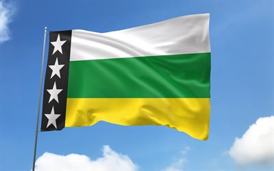 bandera de orellana en la bandera, 4k, provincias ecuatorianas, cielo azul, bandera de orellana, banderas de satén ondulados, provincias de ecuador, asta de bandera con banderas, día de orellana, ecuador, provincia de orellana, orellana