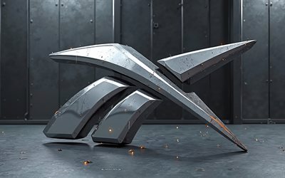 3d Reebok logo, 4k, grey metal background, Reebok metal logo, Reebok emblem, background with Reebok logo, Reebok