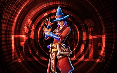 elmira fortnite, 4k, fondo espiral rojo, fortnita, creativo, piel de elmira, piel fortnite elmira, elmira, personajes de fortnite