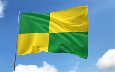 bandera de pastaza en la bandera, 4k, provincias ecuatorianas, cielo azul, bandera de pastaza, banderas de satén ondulados, provincias de ecuador, asta de bandera con banderas, día de pastaza, ecuador, provincia de pastaza, pastaza