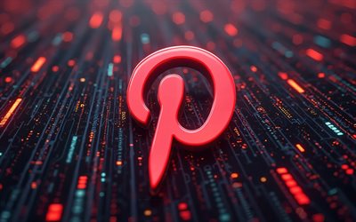 logotipo de pinterest 3d, 4k, bokeh, fondo de matriz roja, redes sociales, logotipo de pinterest red, creativo, logotipo de pinterest, marcas, obra de arte, pinterest