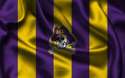 4k, East Carolina Pirates logo, purple yellow silk fabric, American football team, East Carolina Pirates emblem, NCAA, East Carolina Pirates, USA, American football, East Carolina Pirates football