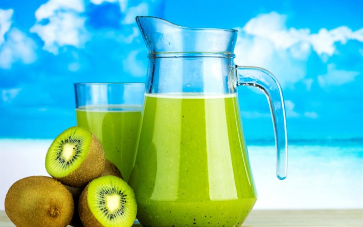 kiwi smoothie, jug of kiwi juice, green smoothie, kiwi, fruit smoothie, kiwi juice, fruits