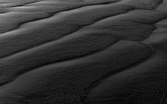 黒砂, 砂の波状テクスチャ, 4k, 自然な風合い, 3d テクスチャ, 砂の背景, 砂の波状の背景, 黒い砂の背景, 砂のテクスチャ
