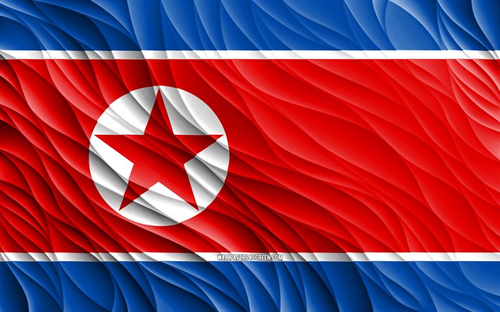 4k, nordkoreas flagga, vågiga 3d-flaggor, asiatiska länder, nordkoreas dag, 3d-vågor, asien, nordkoreas nationella symboler, nordkorea