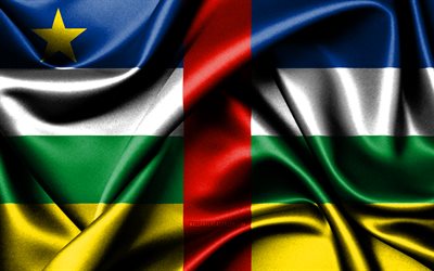 flagge der zentralafrikanischen republik, 4k, afrikanische länder, tag der zentralafrikanischen republik, gewellte seidenfahnen, afrika, nationale symbole des car, zentralafrikanische republik
